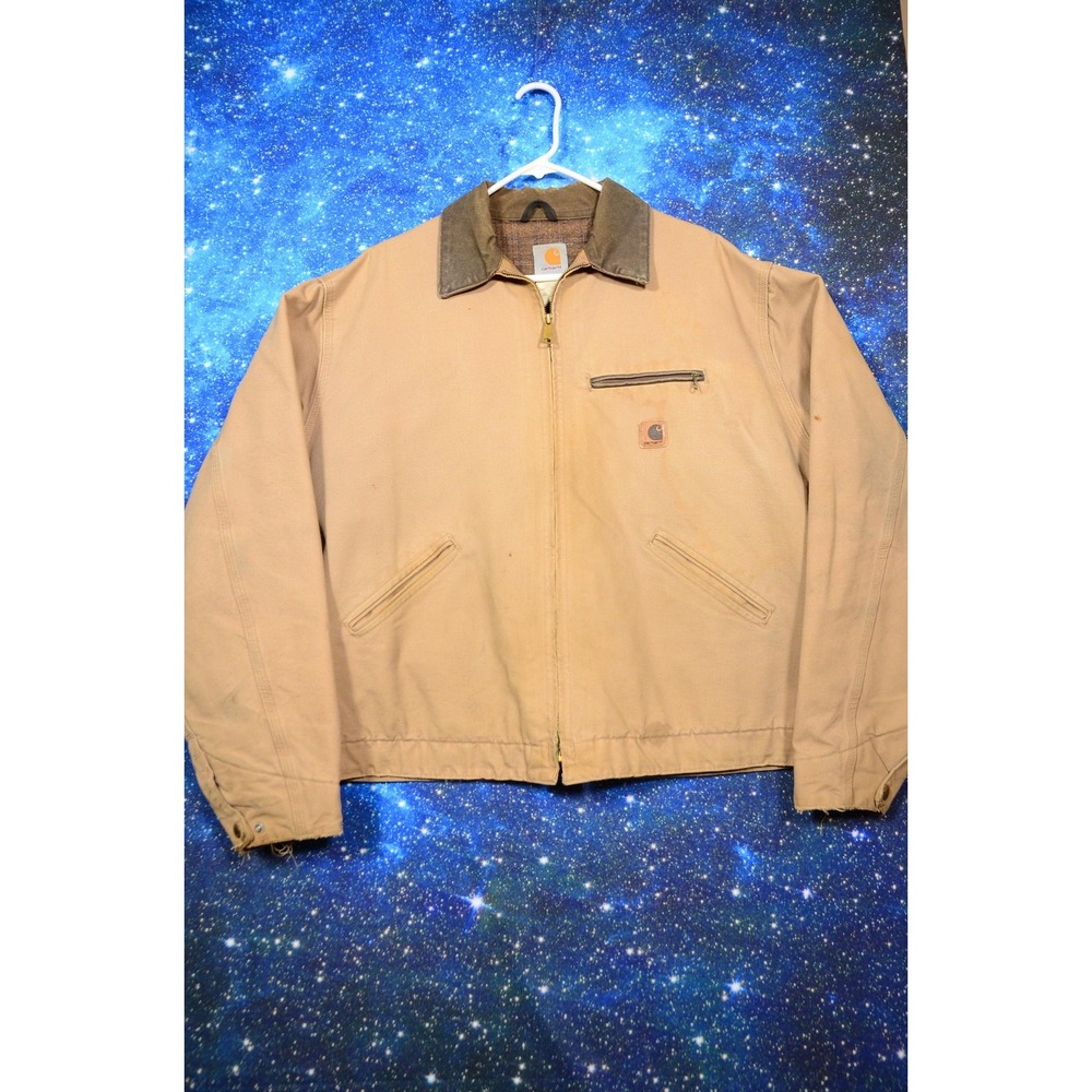 Carhartt J97 Jacket Mens XL Beige Canvas Bomber Blanket Lined USA Workwear